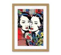 Artery8 Gay Japan Women Linocut Vibrant Geometric Patterns LGBTQ Pan Portrait Halftone Artwork Framed Wall Art Print 18X24 Inch