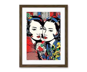 Artery8 Gay Japan Women Linocut Vibrant Geometric Patterns LGBTQ Pan Portrait Halftone Artwork Framed Wall Art Print 18X24 Inch