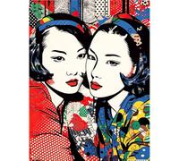 Artery8 Gay Japan Women Linocut Vibrant Geometric Patterns LGBTQ Pan Portrait Halftone Extra Large XL Wall Art Poster Print