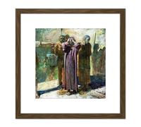 Artery8 Ge Christ Golgotha Condemned Biblical Painting 8X8 Inch Square Wooden Framed Wall Art Print Picture with Mount in Brown Artery8 Brown