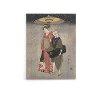 Artery8 Geisha Walking Snow At Night Canvas Wall Art Print Kitagawa in Grey | Size: W24" x H32" Artery8 Grey W24" x H32"