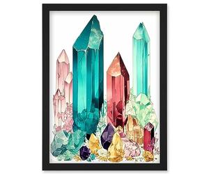 Artery8 Gemstone Crystals Watercolour Study Purple Blue Pink Yellow Healing Energy Mineral Artwork Framed Wall Art Print A4