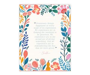 Artery8 Generosity Brings Happiness Buddhist Mindfulness Quote Floral Buddha Meditation Enlightenment Vihara Extra Large XL Wall Art Poster Print