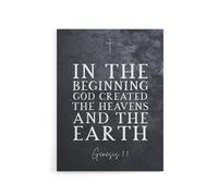 Artery8 Genesis 1 GOD Created Heavens Earth Bible Quote Canvas Art in Grey | Size: W12" x H16" Artery8 Grey W12" x H16"