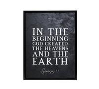 Artery8 Genesis 1 GOD Created Heavens Earth Bible Quote Framed Canvas Art in Grey | Size: W18" x H24" Artery8 Grey W18" x H24"