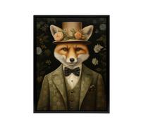 Artery8 Gentleman Fox In Floral Victorian Suit Framed Canvas Wall Art Print in Brown | Size: W24" x H32" Artery8 Brown W24" x H32"