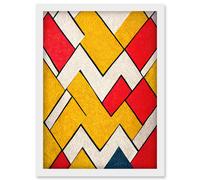 Artery8 Geometric Abstract 1980s Memphis Design Yellow Red Artwork Framed Wall Art Print A4 in White Artery8 White