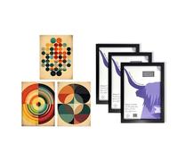 A4 Wall Art And Frame Set of 3 Bauhaus Abstract Concentric Circles Artery8 Beige A4