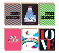 Artery8 Geometric Bright Bold Quirky Love All Occasions Various Assorted Greeting Cards w/ Envelopes includes Birthday Congratulations Thank You Pack Artery8 Multicolor