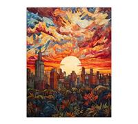 Artery8 Geometric Cityscape Sunset Modern Bold Vibrant Artwork Painting Extra Large XL Wall Art Poster Print