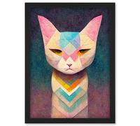 Artery8 Geometric Egyptian Cat Pastel Boho Artwork Framed Wall Art Print A4 in Black Artery8 Black