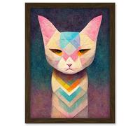 Artery8 Geometric Egyptian Cat Pastel Boho Artwork Framed Wall Art Print A4 in Brown Artery8 Brown