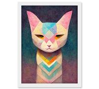 Artery8 Geometric Egyptian Cat Pastel Boho Artwork Framed Wall Art Print A4 in White Artery8 White
