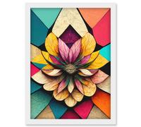 Doppelganger33 LTD Geometric Floral Mandala Bright Multicoloured Shapes Artwork Framed Wall Art Print A4