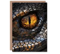 Artery8 Geometric Polygonal Snake Reptile Eye Close Up Birthday Card in Brown Artery8 Brown