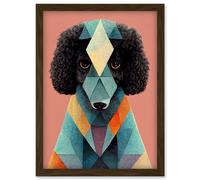 Artery8 Geometric Poodle Dog Boho Abstract Fun Pastel Artwork Framed Wall Art Print A4 in Brown Artery8 Brown