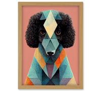 Artery8 Geometric Poodle Dog Boho Abstract Fun Pastel Artwork Framed Wall Art Print A4 in Light Oak Artery8 Light Oak