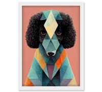 Artery8 Geometric Poodle Dog Boho Abstract Fun Pastel Artwork Framed Wall Art Print A4 in White Artery8 White