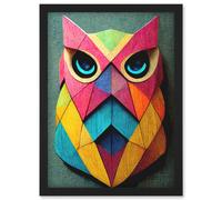 Artery8 Geometric Rainbow Owl Picture Abstract Multi Coloured Artwork Framed Wall Art Print A4 in Black Artery8 Black