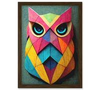 Artery8 Geometric Rainbow Owl Picture Abstract Multi Coloured Artwork Framed Wall Art Print A4 in Brown Artery8 Brown