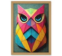 Artery8 Geometric Rainbow Owl Picture Abstract Multi Coloured Artwork Framed Wall Art Print A4 in Light Oak Artery8 Light Oak