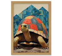 Artery8 Geometric Turtle Colourful Hexagon Scutes Shell Pattern Tortoise Bathroom Nautical Theme Artwork Framed A3 Wall Art Print