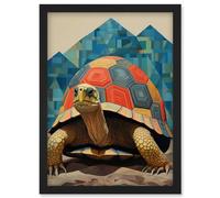 Artery8 Geometric Turtle Colourful Hexagon Scutes Shell Pattern Tortoise Bathroom Nautical Theme Artwork Framed Wall Art Print A4
