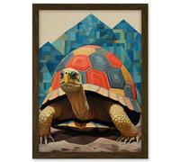 Artery8 Geometric Turtle Colourful Hexagon Scutes Shell Pattern Tortoise Bathroom Nautical Theme Artwork Framed A3 Wall Art Print