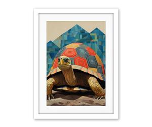 Artery8 Geometric Turtle Colourful Hexagon Scutes Shell Pattern Tortoise Bathroom Nautical Theme Artwork Framed Wall Art Print 18X24 Inch
