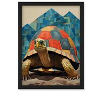 Artery8 Geometric Turtle Colourful Hexagon Scutes Shell Pattern Tortoise Bathroom Nautical Theme Artwork Framed Wall Art Print A4