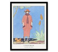Artery8 George Barbier Framed Wall Art A Palm Beach Vintage Fashion Advert in Blue | Size: A4 Artery8 Blue A4