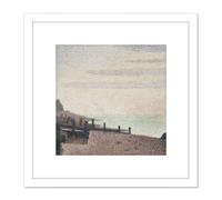 Artery8 Georges Pierre Seurat Honfleur Un Soir Embouchure De La Seine 8X8 Inch Square Wooden Framed Wall Art Print Picture with Mount in White Artery8 White