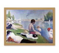 Georges Seurat Bathers At Asnieres Painting Artwork Framed Wall Art Print A4 Artery8 Light Oak One Size