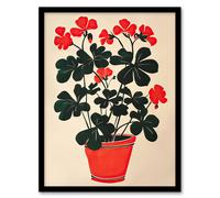 Artery8 Geranium Potted Plant Lover Red Green Painting Framed Art Print | Size: W12" x H16" Artery8 Red W12" x H16"