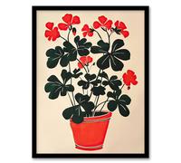 Artery8 Geranium Potted Plant Lover Red Green Painting Living Room Artwork Framed Wall Art Print A4