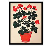 Artery8 Geranium Potted Plant Lover Red Green Painting Framed Art Print | Size: A4 Artery8 Red A4