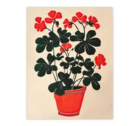Artery8 Geranium Potted Plant Lover Red Green Painting Wall Art Print | Size: W12" x H16" Artery8 Red W12" x H16"
