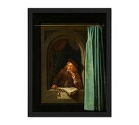 Artery8 Gerard Dou Man Smoking A Pipe Painting Artwork Framed Wall Art Print 18X24 Inch