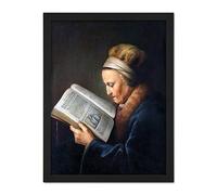 Artery8 Gerard Dou Old Woman Reading Painting Artwork Framed Wall Art Print 18X24 Inch
