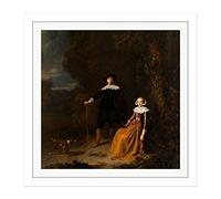 Artery8 Gerard Dou Portrait Couple In Landscape Painting Square Wooden Framed Wall Art Print Picture 16X16 Inch