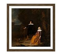 Artery8 Gerard Dou Portrait Couple In Landscape Painting Square Wooden Framed Wall Art Print Picture 16X16 Inch