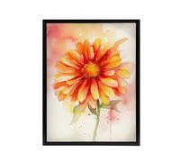 Artery8 Gerbera Daisy Flower Watercolour Framed Canvas Wall Art Print in Orange | Size: W18" x H24" Artery8 Orange W18" x H24"