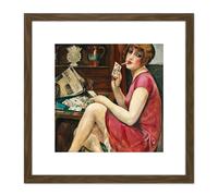 Artery8 Gerda Wegener Solitaire 1928 Painting 8X8 Inch Square Wooden Framed Wall Art Print Picture with Mount in Brown Artery8 Brown