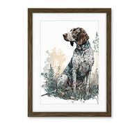 Artery8 German Pointer Dog Sitting in Field Modern Detailed Illustration Artwork Framed Wall Art Print 18X24 Inch