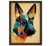Artery8 German Shepherd Alsatian Dog Colourful Geometric Artwork Framed Wall Art Print A4 in Brown Artery8 Brown