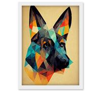 Artery8 German Shepherd Alsatian Dog Colourful Geometric Artwork Framed Wall Art Print A4 in White Artery8 White
