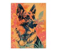 Artery8 German Shepherd Colourful Botanical Pet Portrait For Living Room Large Wall Art Poster Print Thick Paper 18X24 Inch