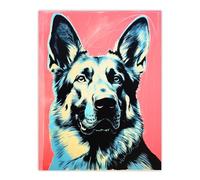 Wall Art Print German Shepherd Coral Teal Bold Vibrant Screen Risograph Artwork Spot Block Colour Duotone Retro Riso Interior Design Blue Salmon Poste Artery8 Multi W24 inch x H32 inch