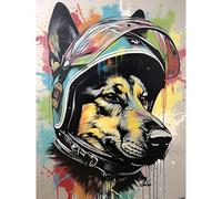 Artery8 German Shepherd Dog Wearing Motorcycle Helmet Extra Large XL Wall Art Poster Print