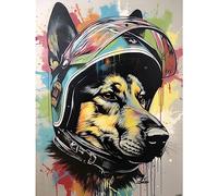 Artery8 German Shepherd Dog Wearing Motorcycle Helmet Large Wall Art Poster Print Thick Paper 18X24 Inch